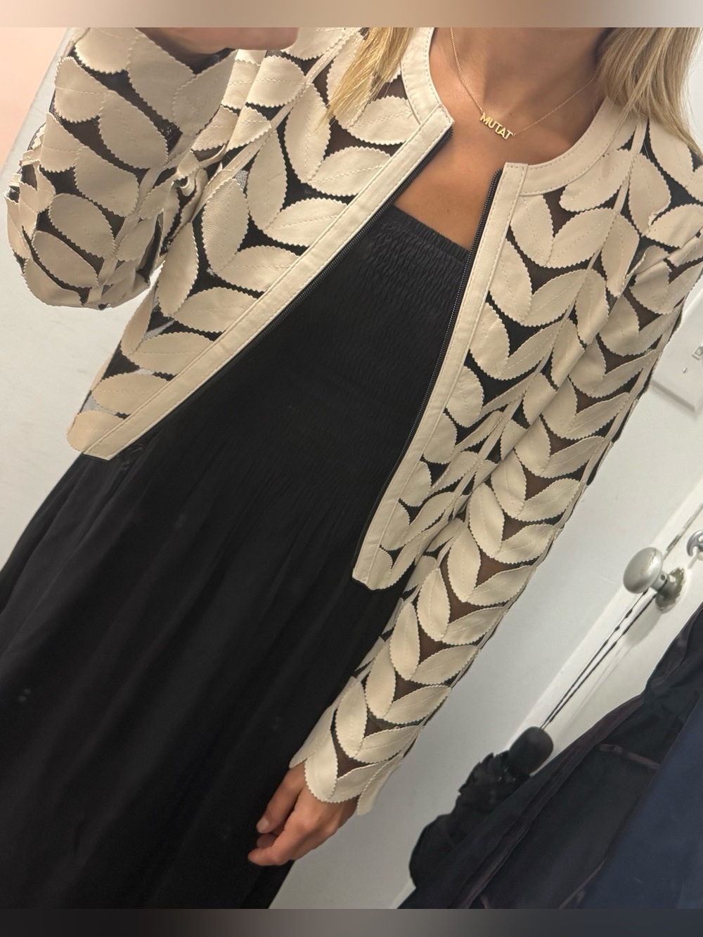 Belgin Francis Classic Leaf Design Lambskin Leather Crop Jacket